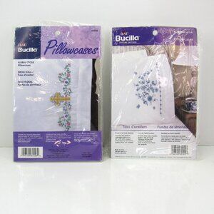 Plaid Brucilla Stamped Pillowcases (2) Set of 2 Tree of Life and Floral Cross